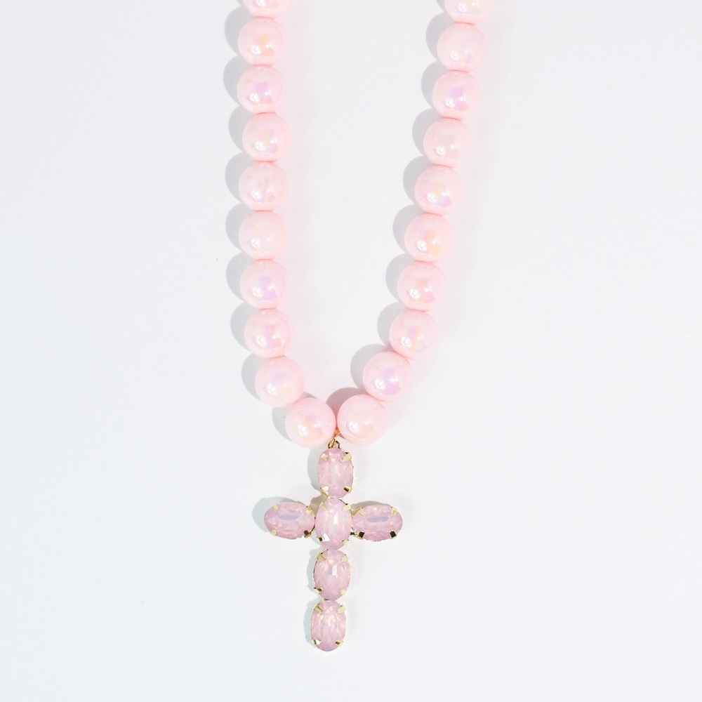 Pink - Candy Gem Cross Necklace